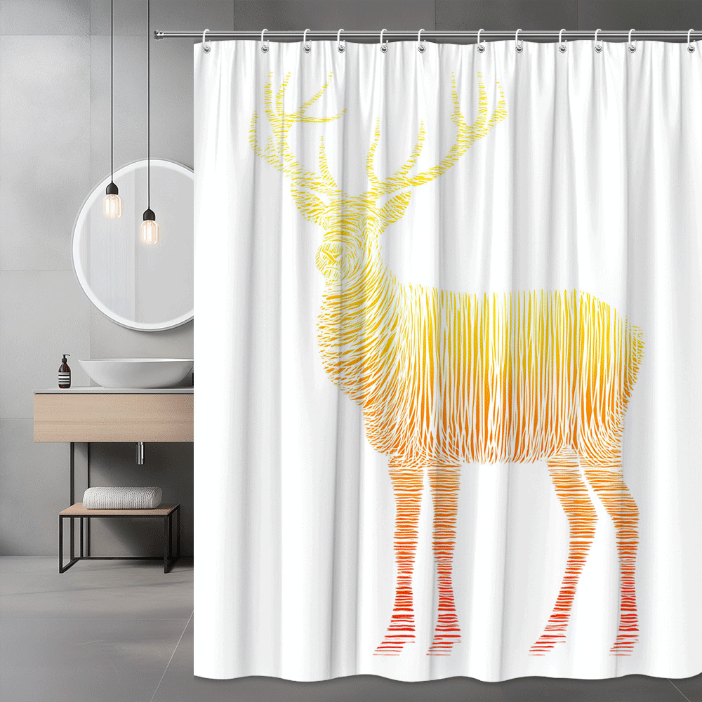 Deer Silhouette Shower Curtain Orange Yellow Graphic Print