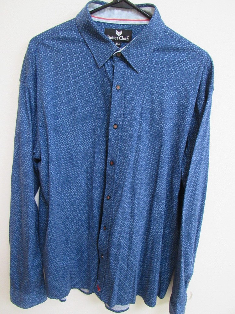 Butter Cloth Blue Long Sleeve Geometric AOP Button-Up Cotton Shirt 2XL