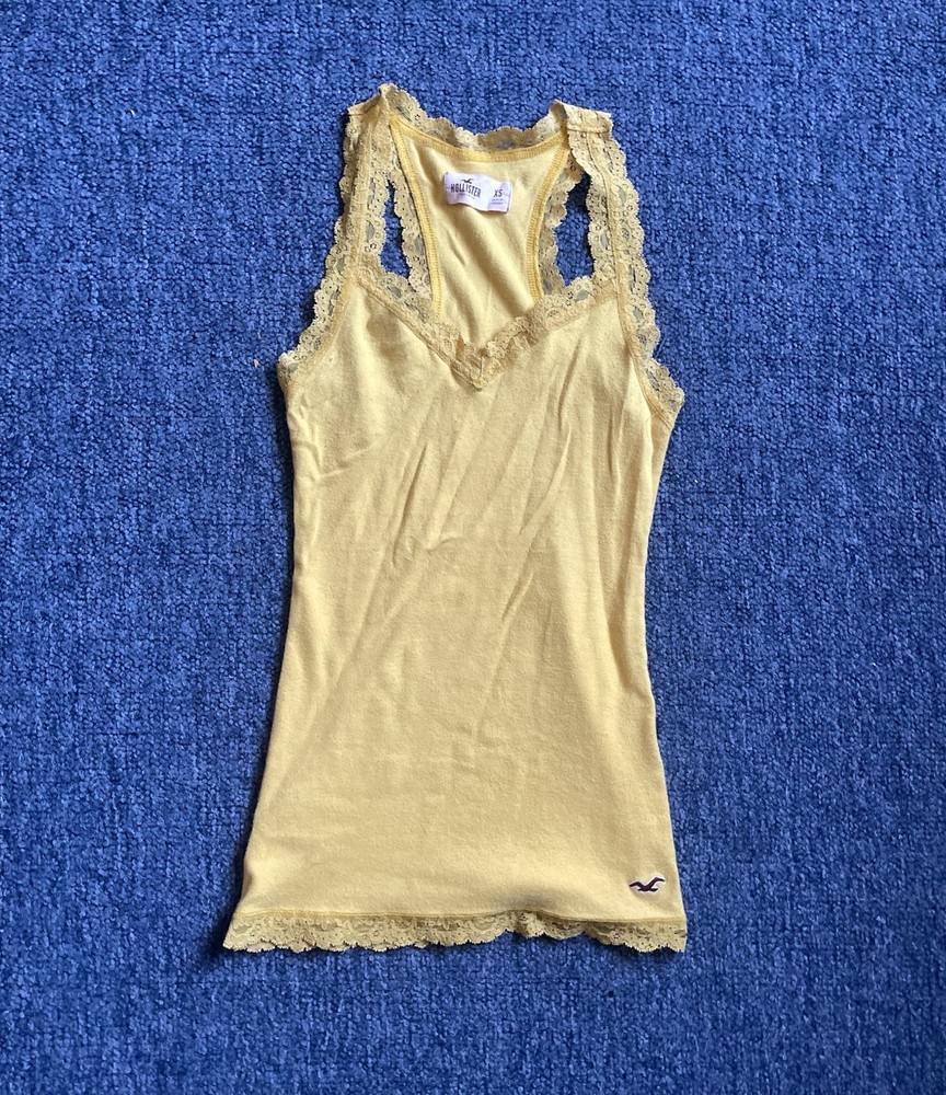 Hollister Womens Vtg Y2K Bella Swan Lace Trim Tank Top XS Yellow Cami Indie