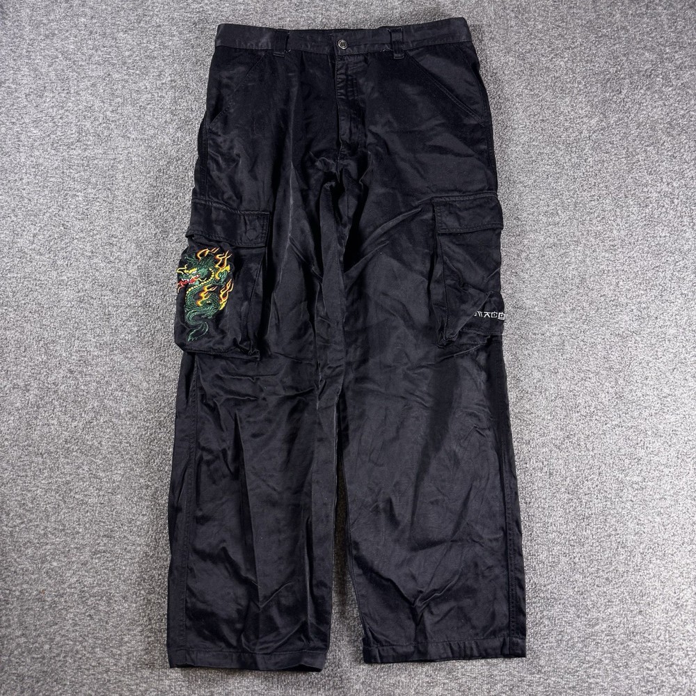 Vintage Macgear Cargo Pants Mens 38 Black Dragon Embroidered Skater 90s