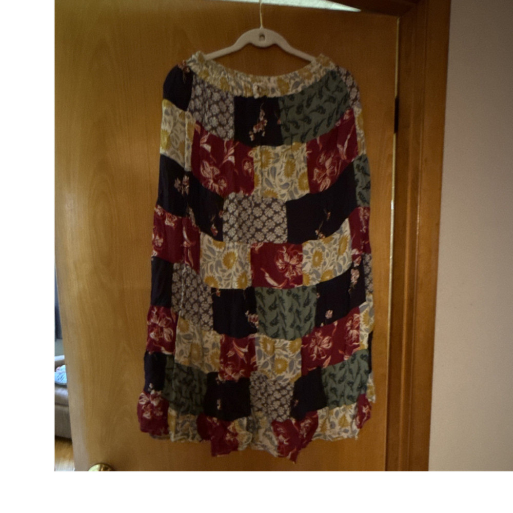 Jack Pot Patchwork Rayon Long Peasant Skirt Elastic Waist Multicolor One Size