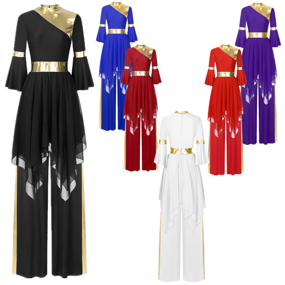 Women Dancewear Choir With Loose Pants 2pcs Dress Praise Outfits Training Maxi