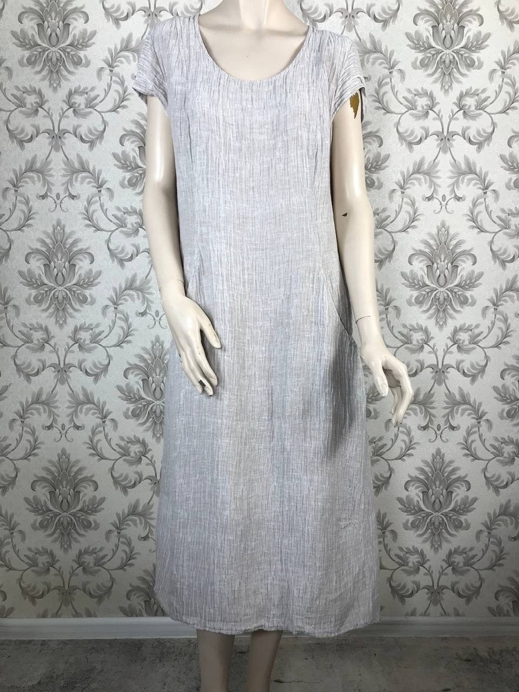 Grizas women long dress beige sleeveless size L silk / linen