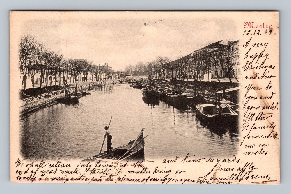 Italy- Venice Canal Gondolas Souvenir Postal Old PC Card View Vintage Postcard
