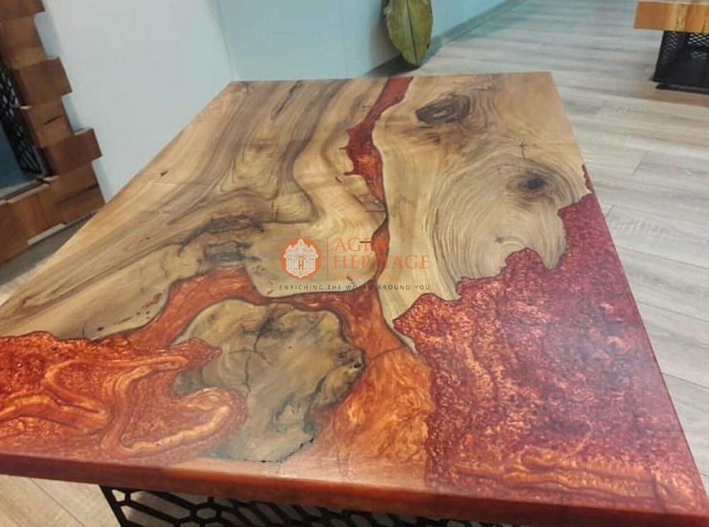 Epoxy Red Resin Acacia Wood Dining Table for Hallway or Living Room-image