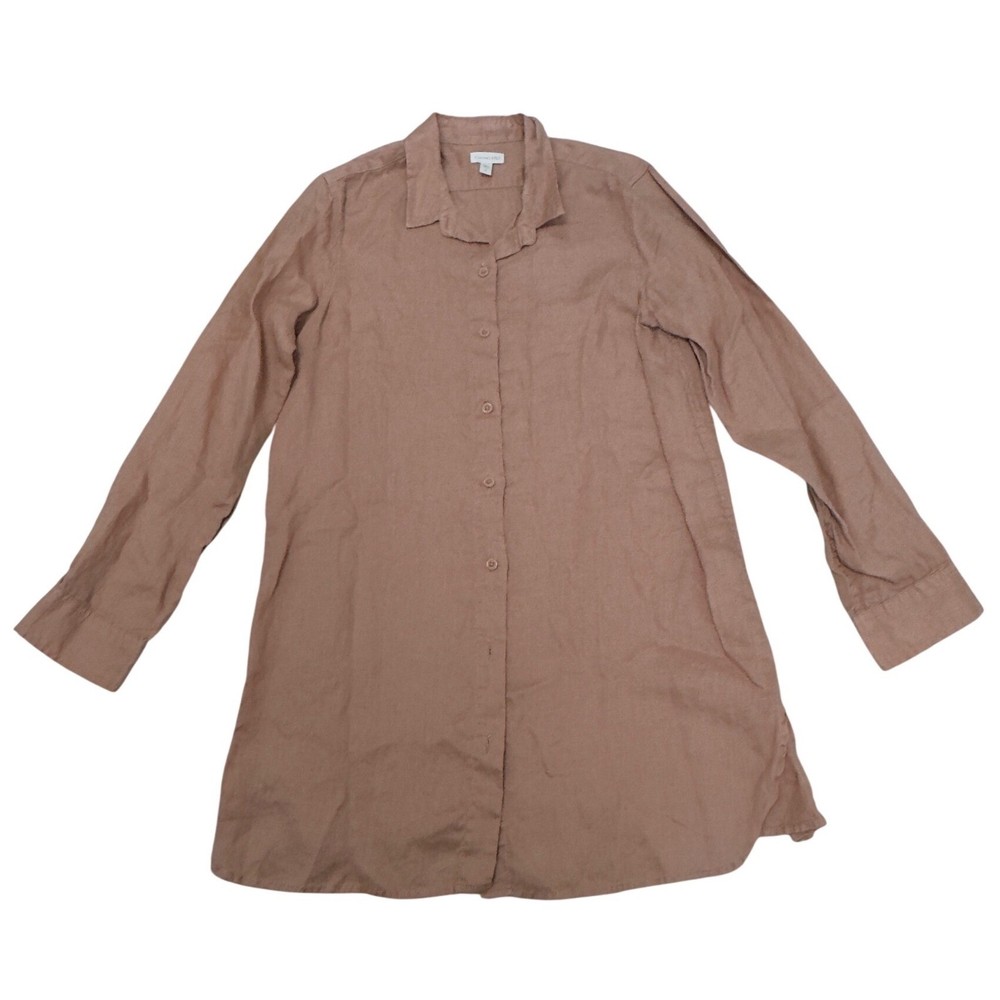 Garnet Hill Womens 100% Linen Long Sleeve Button Down Tunic Shirt Small Rose