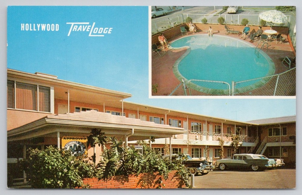 Hollywood Travelodge Motel Pool Vintage Postcard 1960s California Chrome