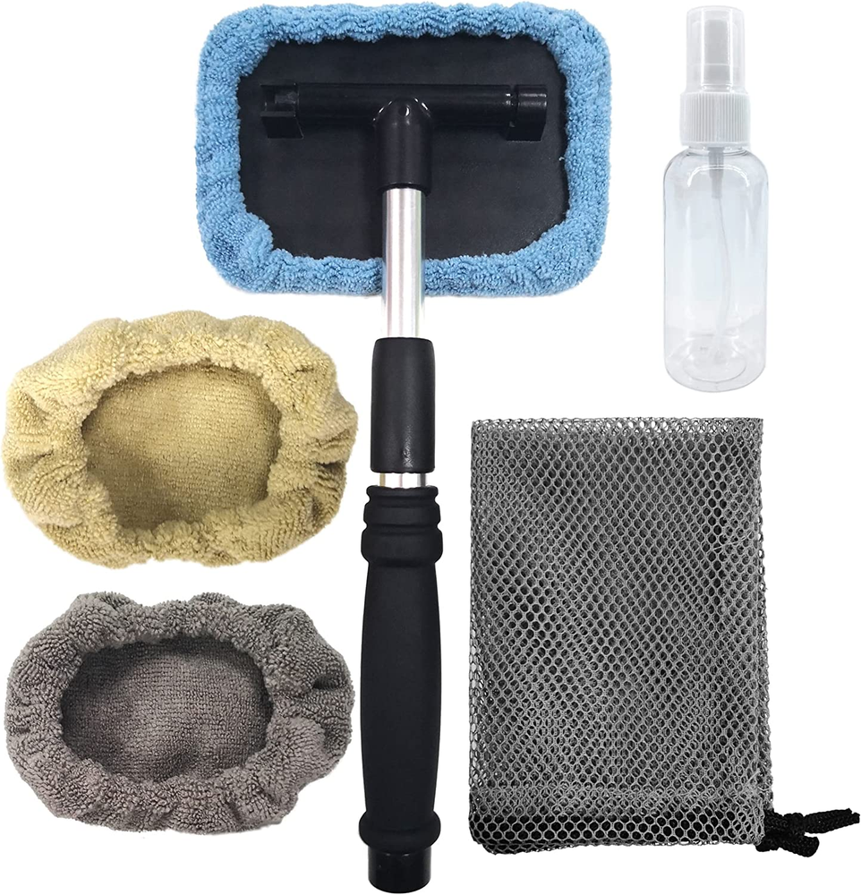 POLYTE Pivoting Windshield Glass Cleaning Tool Extendable Aluminum Handle W/3 Pr