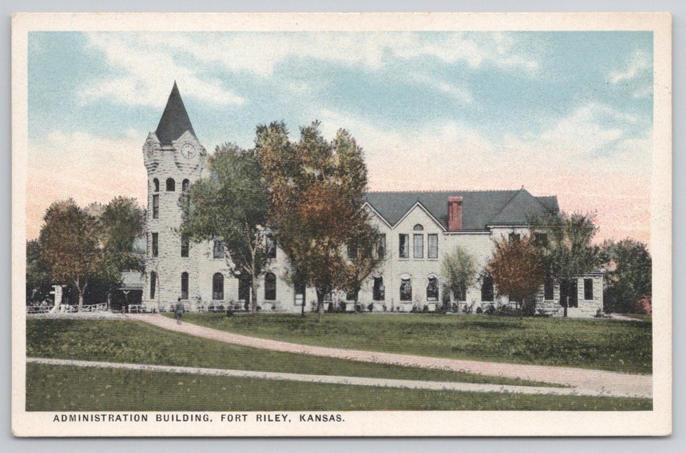 Fort Riley Kansas Administration Building Early 1900s Postcard