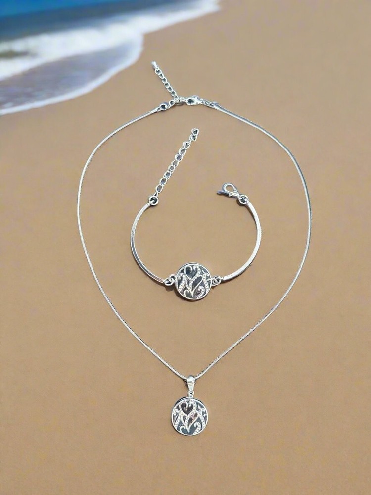 Silver Hearts Necklace and Bracelet Snap Button Jewelry Set