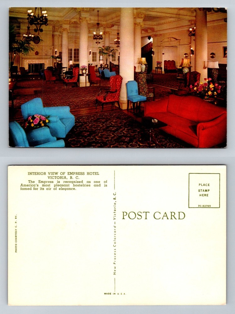 Victoria, BC-British Columbia, Empress Hotel Interior Elegance Vintage Postcard