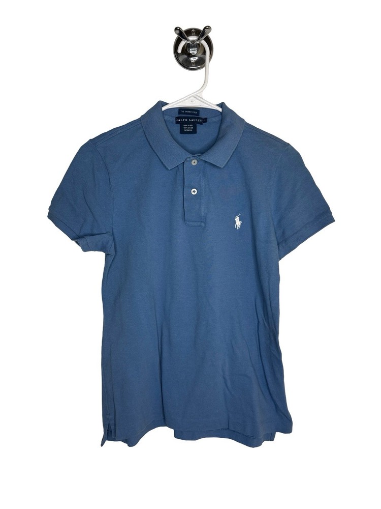 Ralph Lauren The Skinny Polo Women’s Blue Cotton Preppy Short Sleeve Slim Sz L