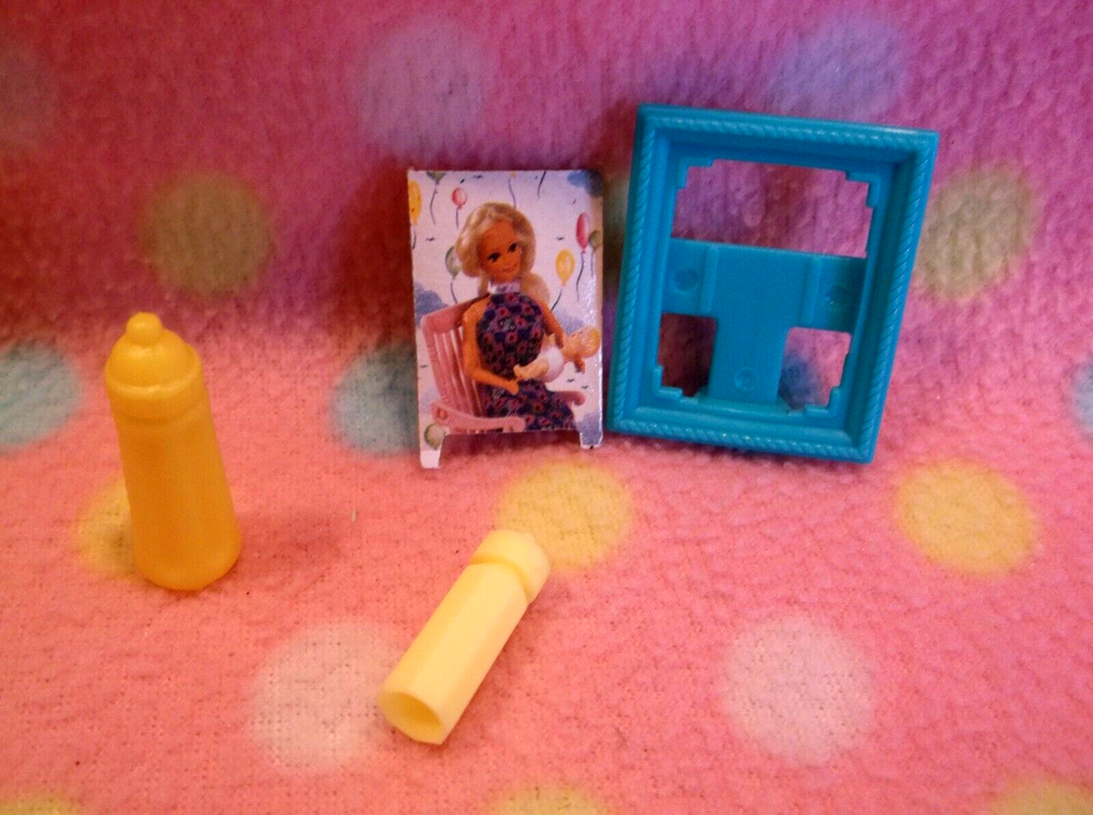 Barbie Dollhouse Nursery Photo Frame Baby Bottles Accessory #4 Piece Set New!