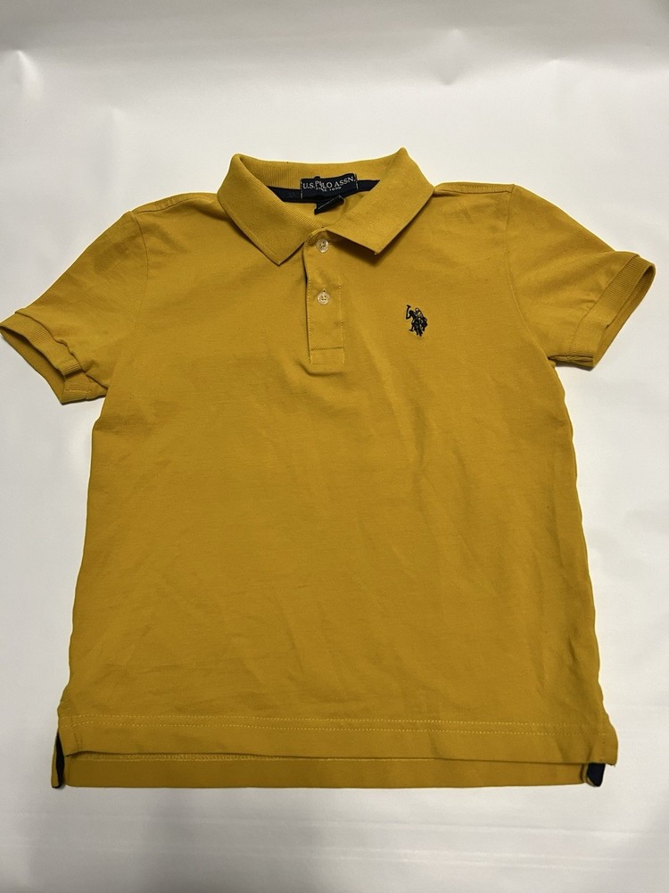U.S POLO ASSN. boys M (8) Polo Collared Short Sleeve Shirt Mustard Yellow Logo