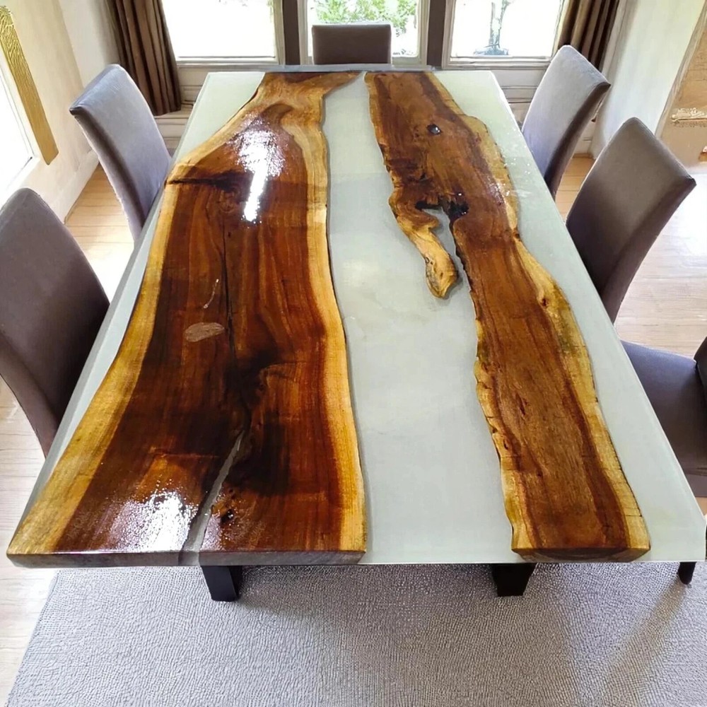 40 Inch White Epoxy Resin Dining Table with Natural Acacia Wood Live Edge-image
