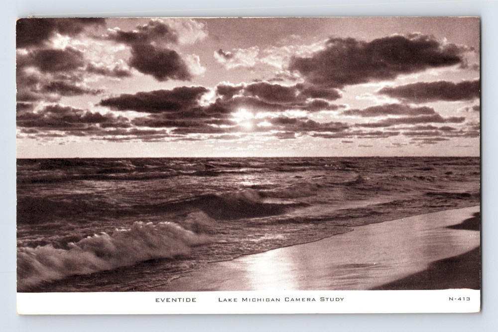 Postcard Illinois IL Lake Michigan Sunset 1940s Unposted Chrome B&W