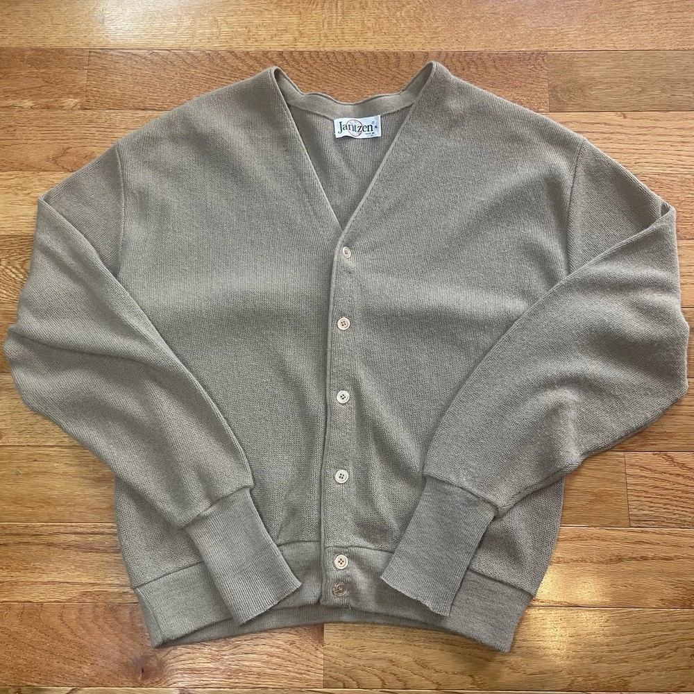 Vintage Jantzen Cardigan Men’s XL Tan Made In USA Grandpa Sweater
