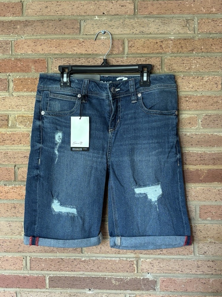 New Seven7 Roll Cuff Bermuda Stretch Jean Denim Shorts Bishop Blue Size 4