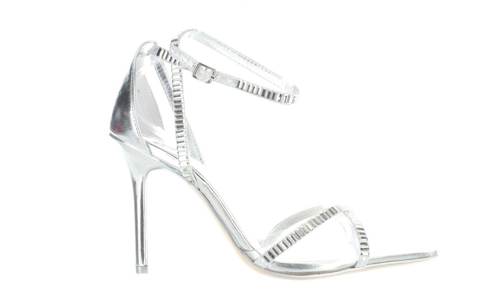JLO Jennifer Lopez Womens Parlan Silver Ankle Strap Heels Size 6 7687756