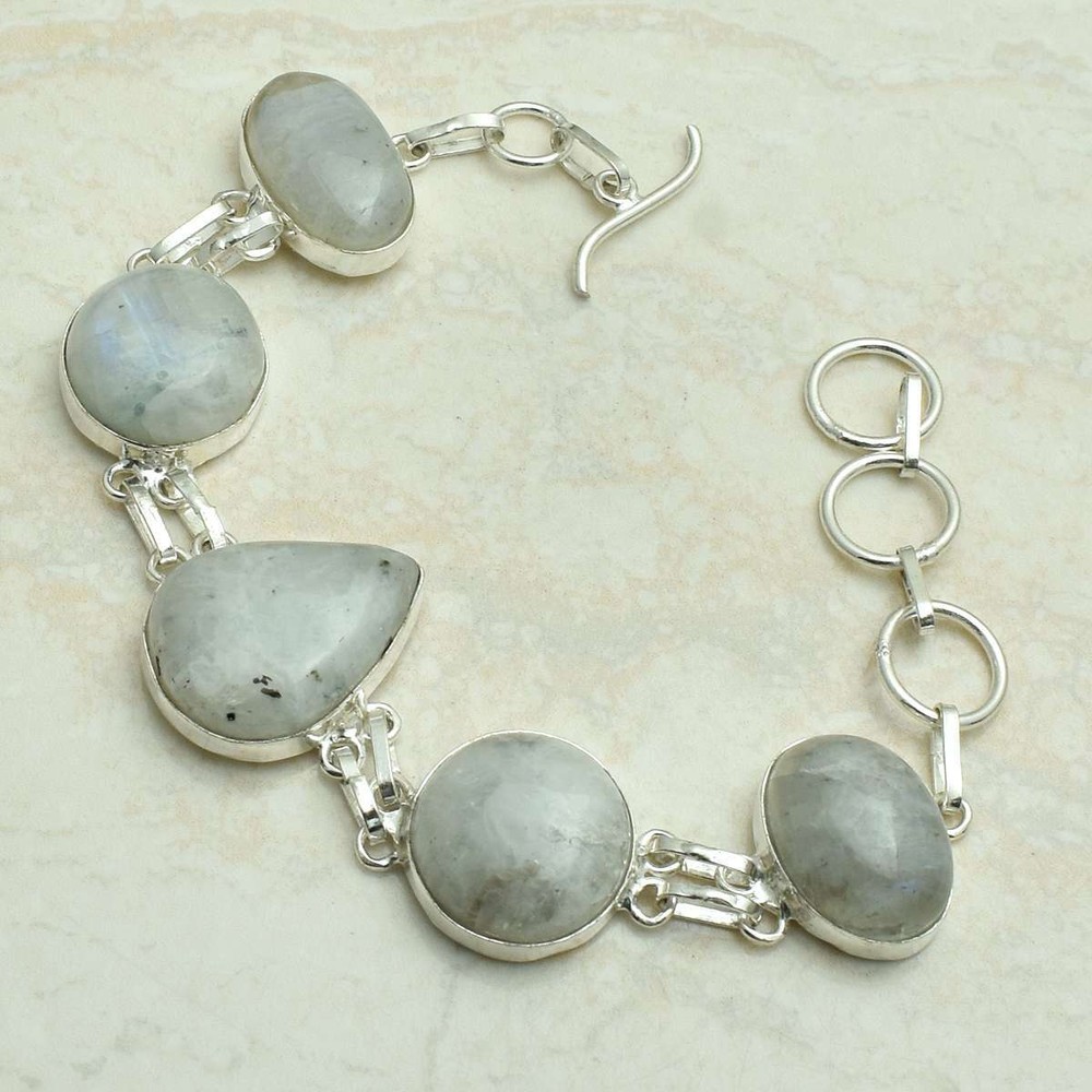 Rainbow Moonstone Gemstone Ethnic Handmade Bracelet Jewelry 27 Gms AB 51072