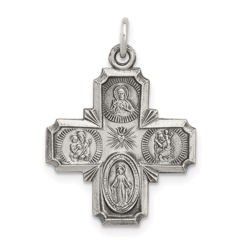 Sterling Silver Antiqued Reversible 4-way Medal Pendant 1.45gm L-37 mm, W-20 mm