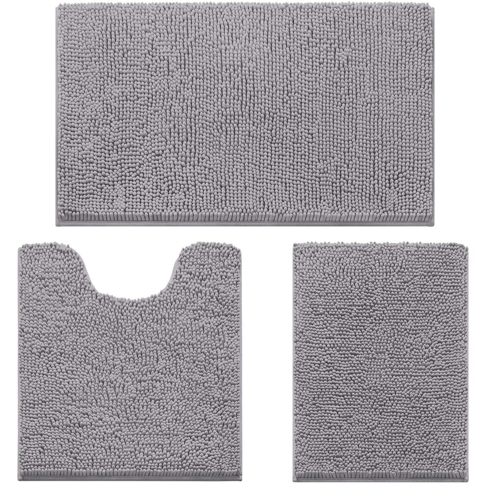 3-Piece Ultra Soft Non-Slip Chenille Bathroom Rug Set for Toilet and Shower