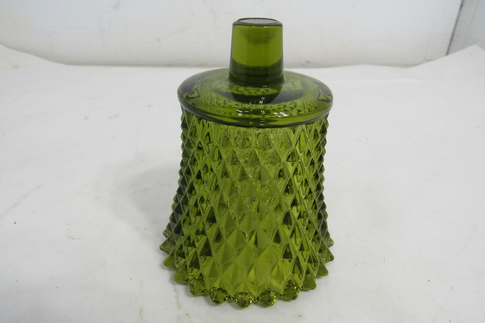 Vintage Green Diamond Cut Glass Votive Cup Candle Holder Sconce 3.5 