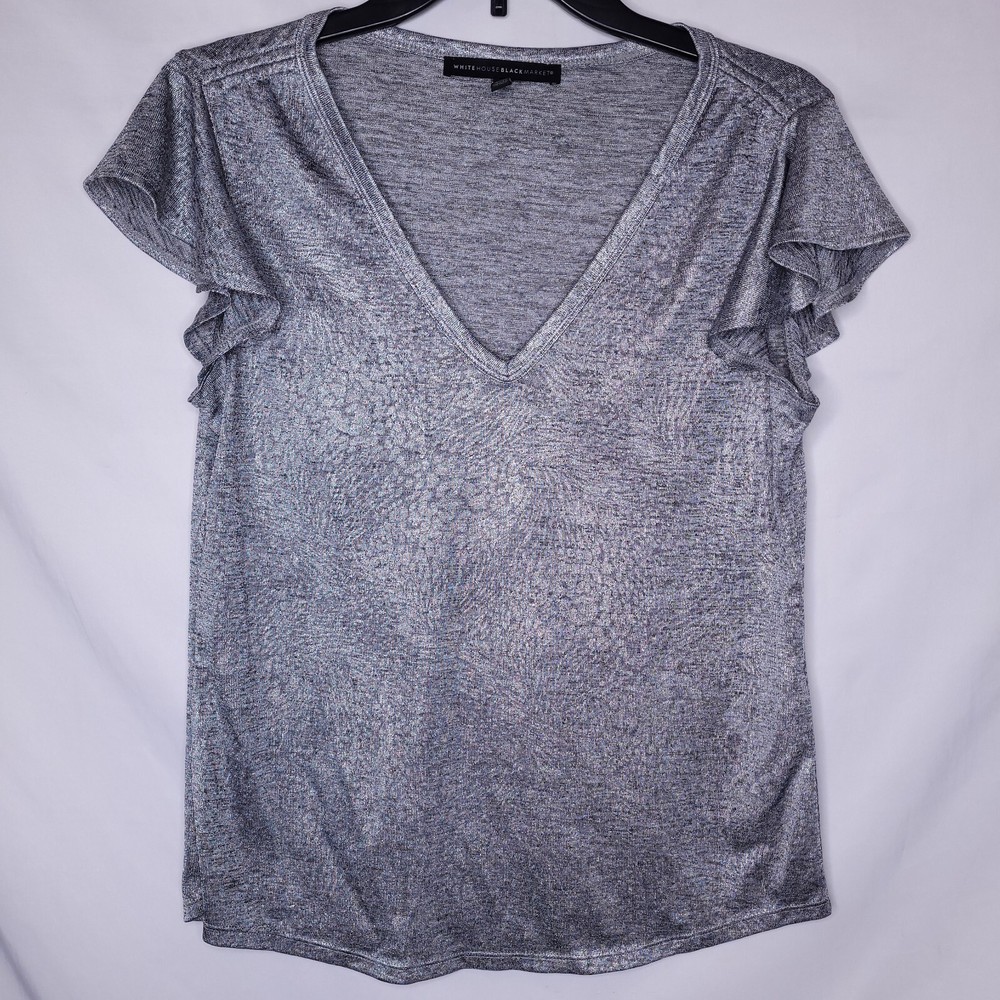 White House Black Market Top Small Silver Metallic Shimmer