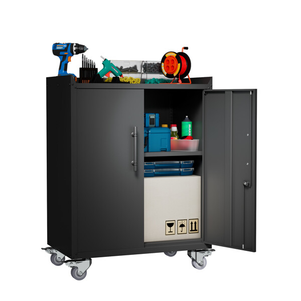 Dual Tool Garage Cabinet with Locking Storage Wheels Rolling Chest Assembly H35 W3