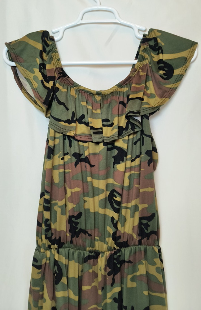 Hybrid & Co Women's Camo Jumpsuit Romper Wide Leg Off Shoulder High Waist Sze 1X