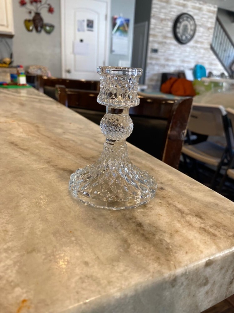 Taper Candle Holders Set of 2 Clear Glass Candlestick Holder Fit 0.8 Inch
