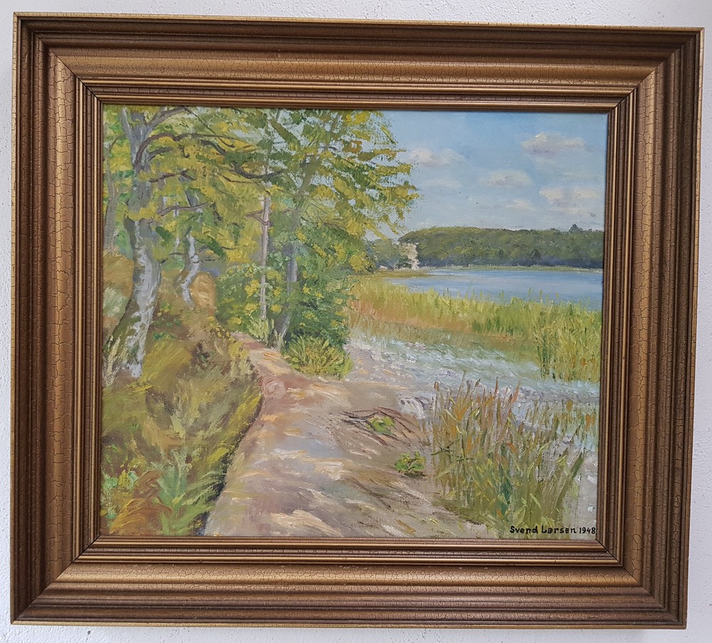 Beautiful Oil Painting Artwork With Frame Landscape Forest Lake Autumn 1948