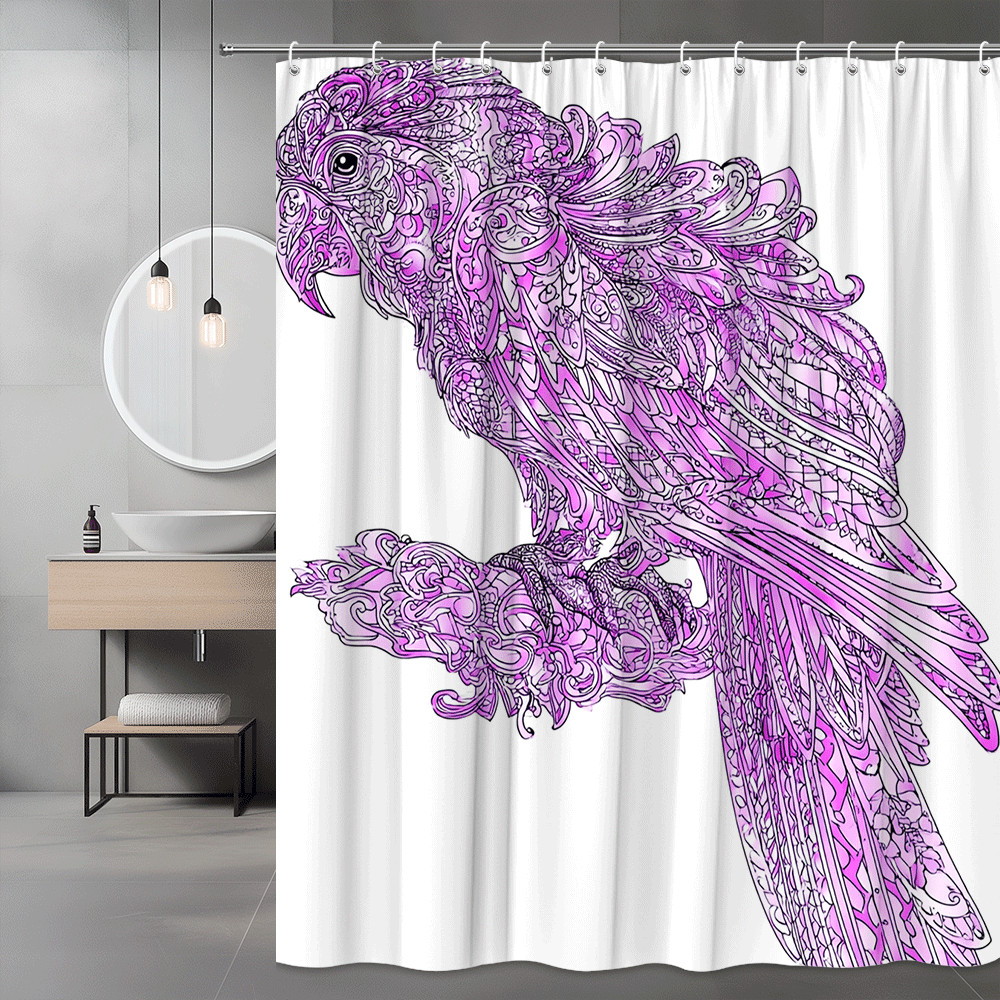 Pink Parrot Shower Curtain Graphic Bird Print