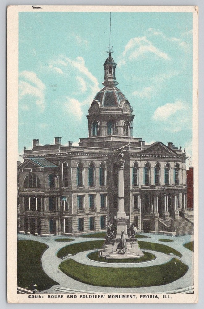 Peoria, IL Courthouse & Soldiers' Monument Postcard c.1910s Unposted