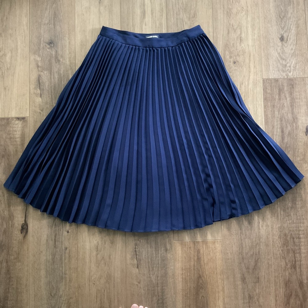 Lands End pleated midi skirt, knife pleat, navy blue, ladies size 12