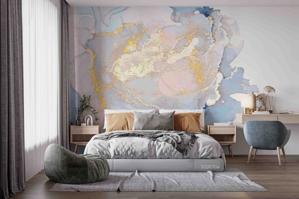 3D Blue Gold Abstract Texture Wall Murals Wallpaper Murals Wall Sticker 4