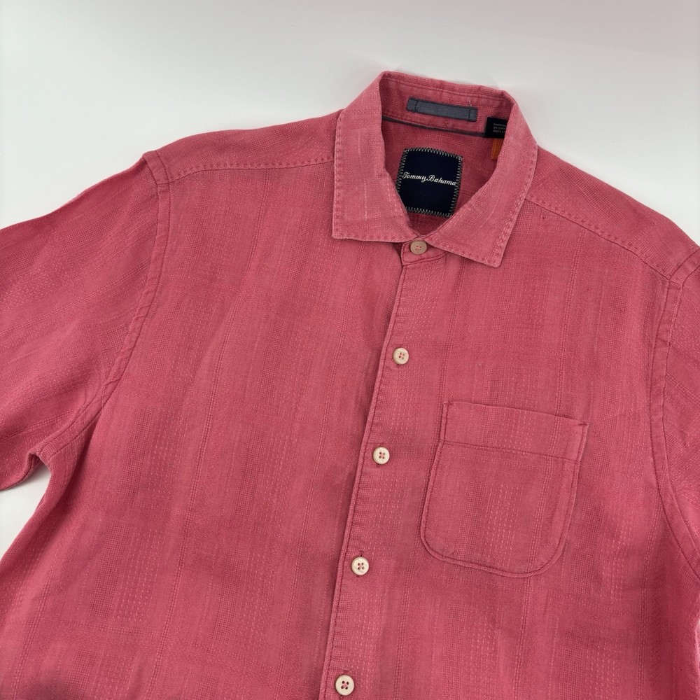 Tommy Bahama Relax 100% Linen Shirt Mens Small Pink Short Sleeve