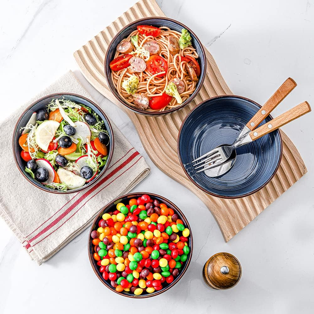 Ceramic Cereal Bowls Set of 4, Soup Bowls Microwave Safe, 24 Oz Ceramic Bowls...