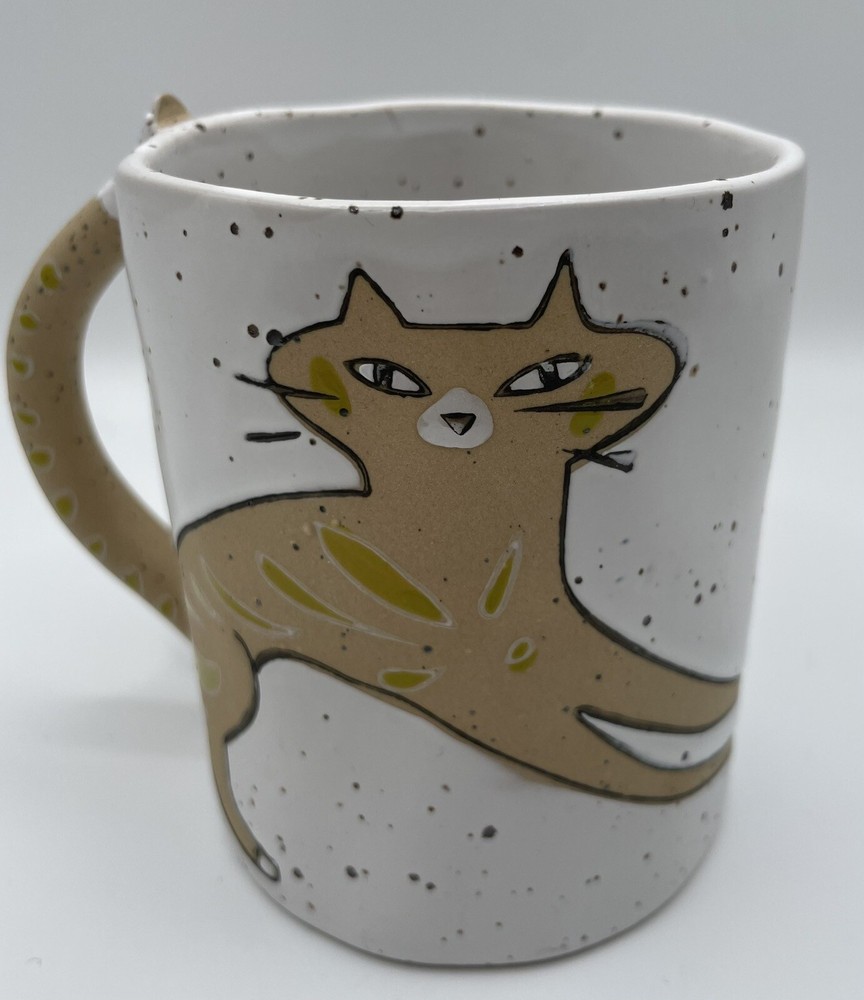 Anthropologie Ceramic Cat Coffee Cup Mug EUC 14 oz Stoneware Adorable