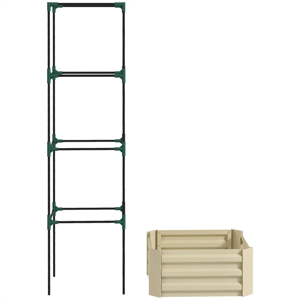 Cream White Galvanized Planter Box with Rattan Holder 24x24x11.75 Garden Home