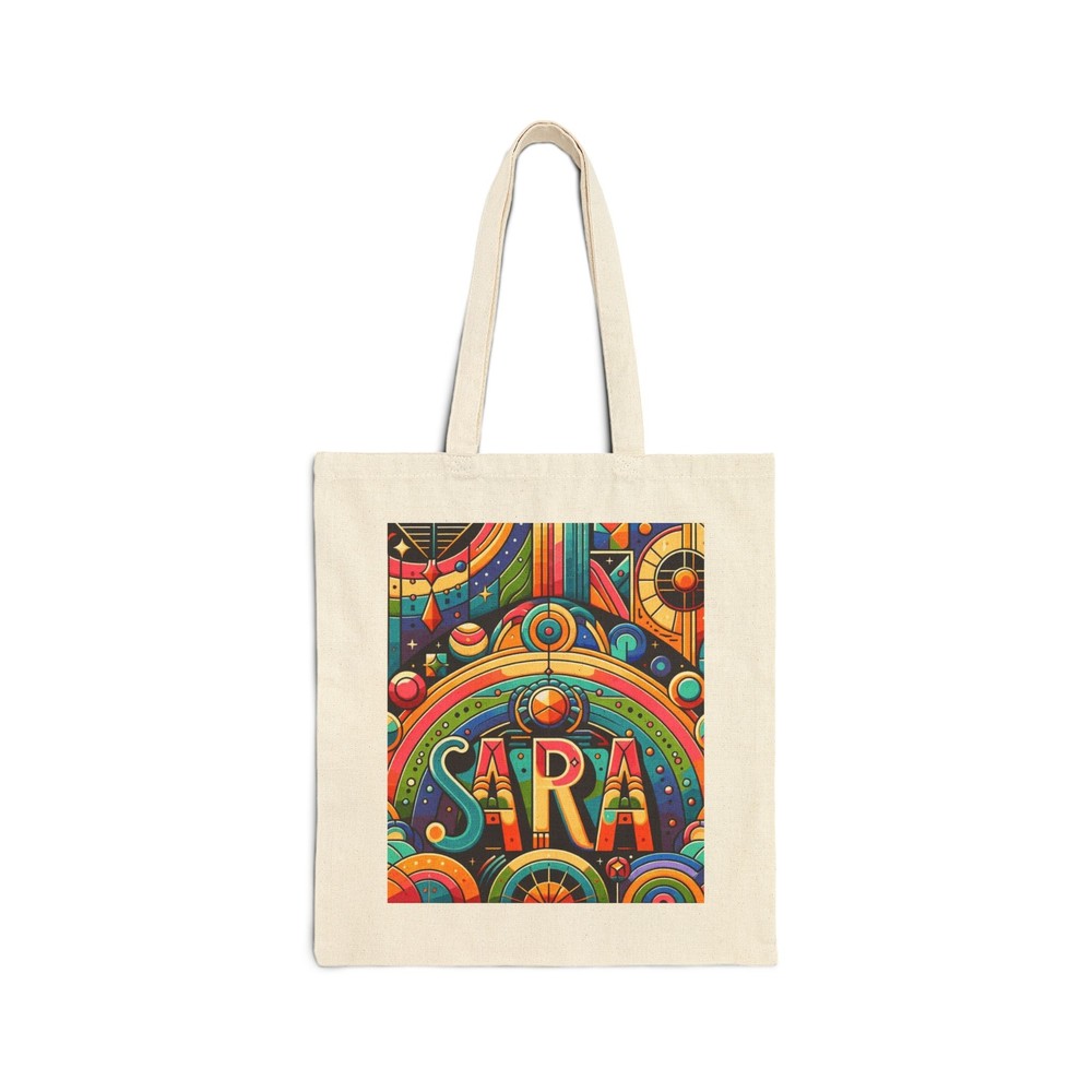 Personalized SARA Cotton Canvas Tote Bag with Colorful Art Deco Design