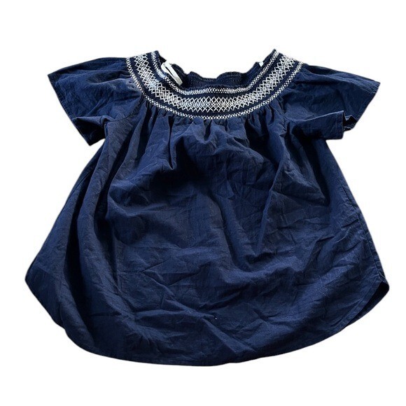 Vineyard Vines Womens Navy Blue White Cold Shoulder Smocked Blouse Size Small