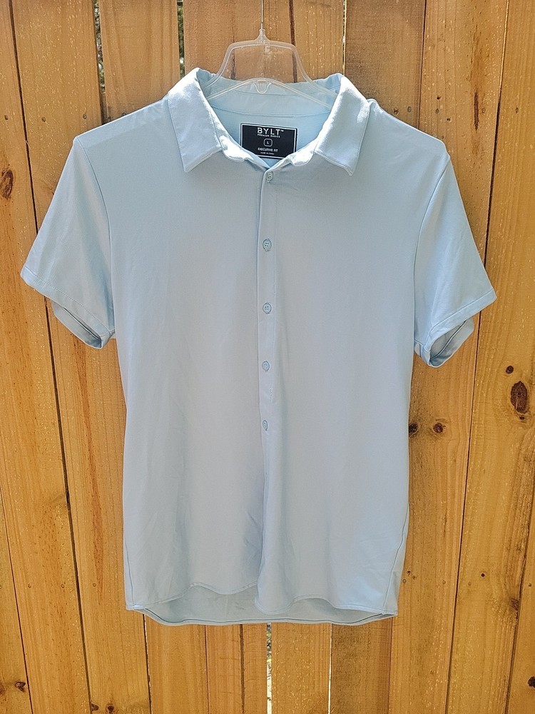 BYLT Shirt Mens LG Sky Blue Executive Fit Button Up