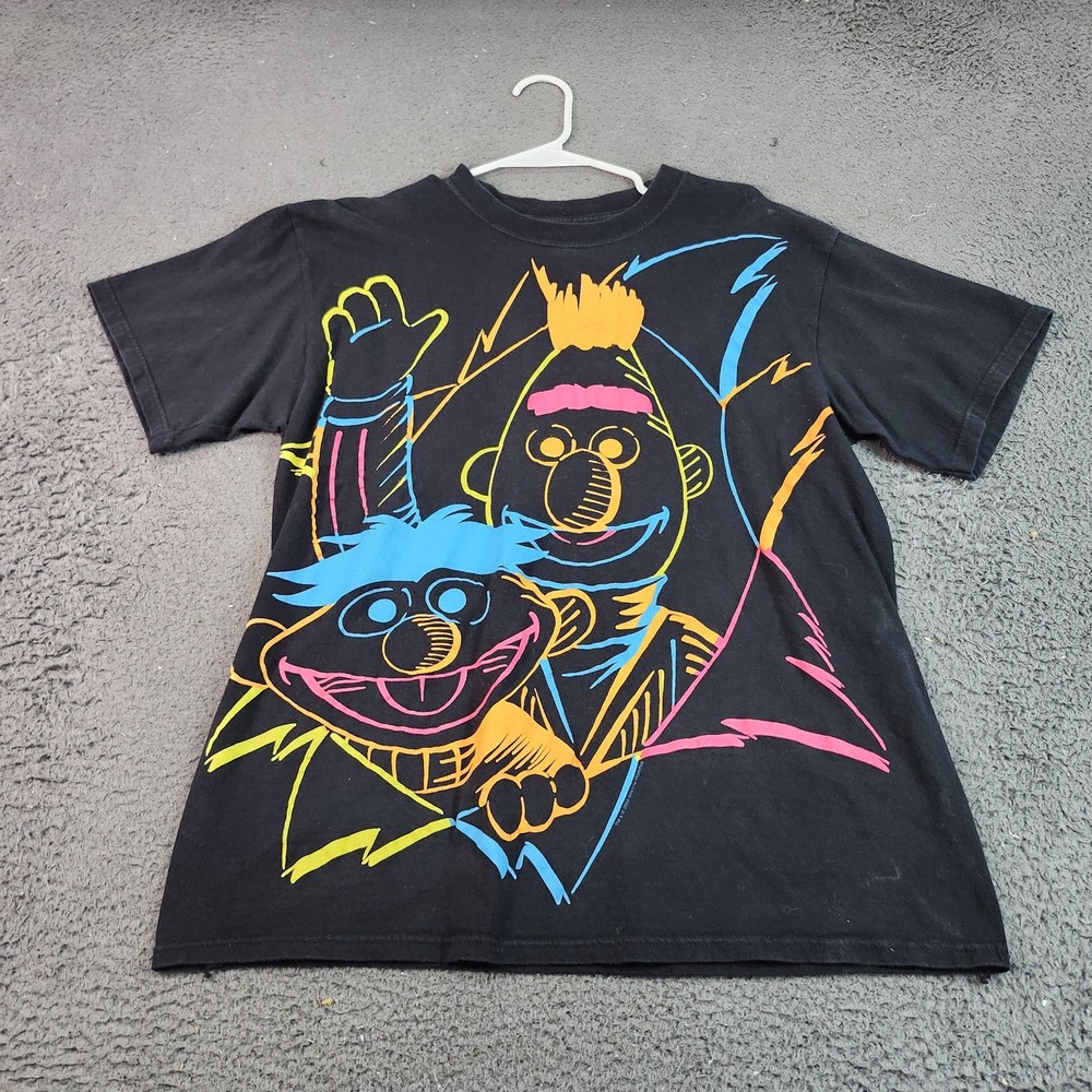 Sesame Street Bert Ernie Shirt Mens Large Black Neon Outline Graphic Tee