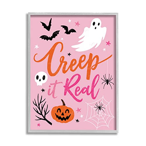 Creep It Real Pink Halloween Phrase Giclee Framed Wall Art, Design by Nina Seven