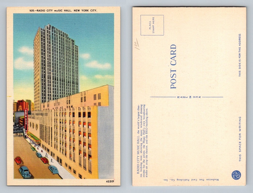 New York City NY, Radio City Music Hall Rockefeller Center Vintage Postcard