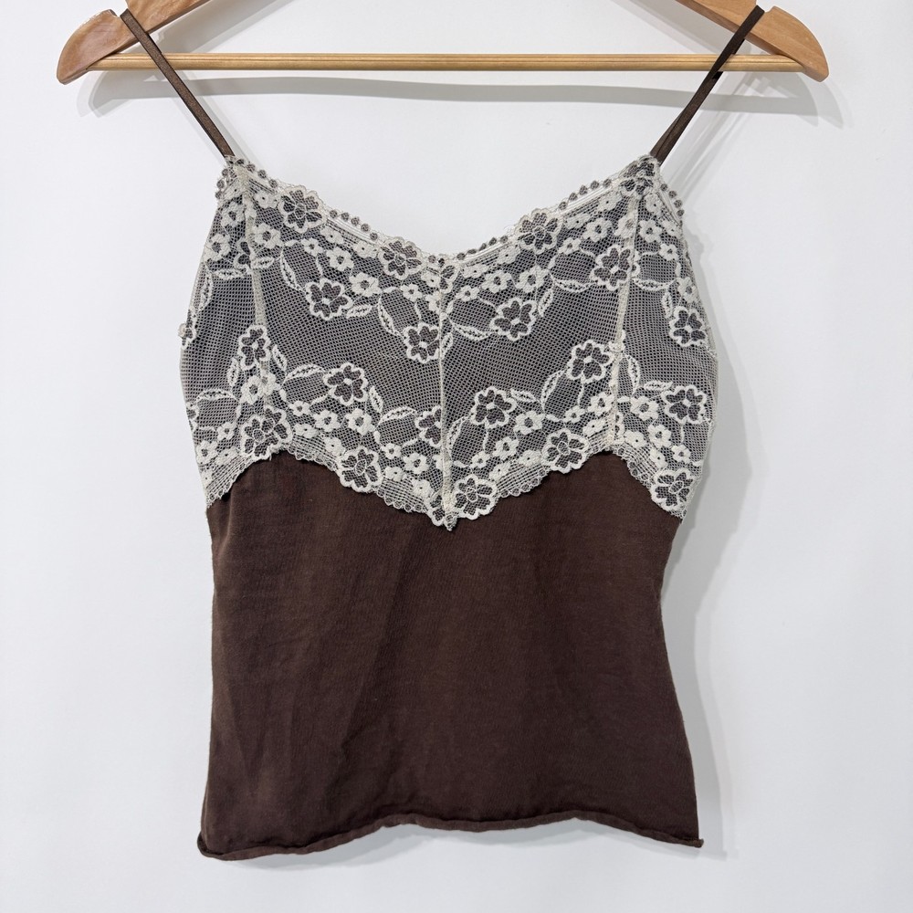 Eyeshadow Y2K Lace Crop Cami Size Small Fitted Brown Cream Fairy Grunge Coquette