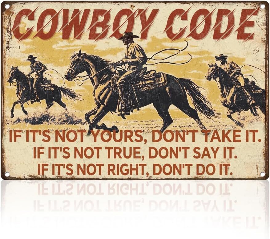 Western Cowboy Riding Horse Retro Wall Decor Tin Metal Signs Cowboy Code