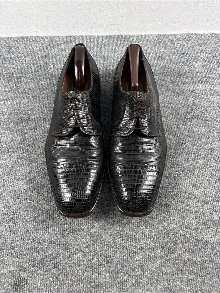 David Eden Men Sz 10.5 Brown Leather Alligator Crocodile Lizard Skin Dress Shoe