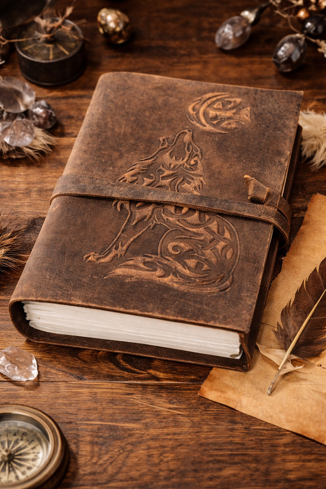 Vintage Wolf Leather Journal 5x7 Handmade Notebook Unlined Pages